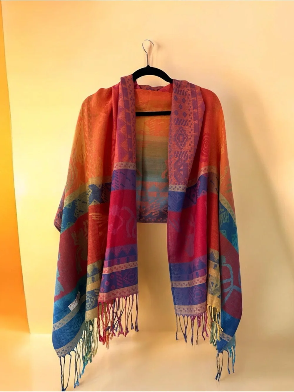 100% Pashmina Multicolor Scarf Shawl Wrap Fringe Boho Southwestern